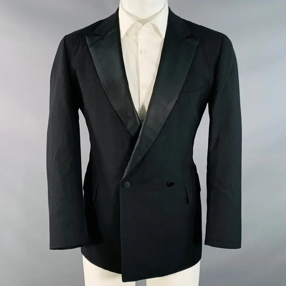 PAUL STUART 40 Regular Black Wool Double Breasted Peak Lapel Tuxedo Sport Coat